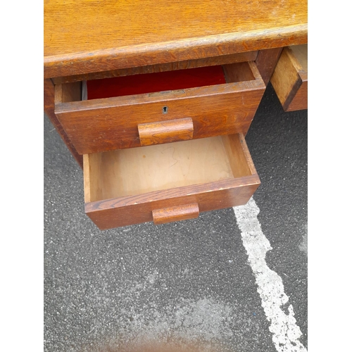 591 - Oak Banker's Desk with 6 Drawers. 77cm High, 153cm x 53cm. Collection Only.