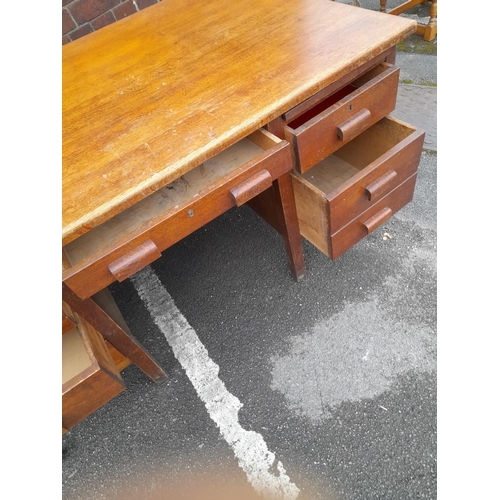 591 - Oak Banker's Desk with 6 Drawers. 77cm High, 153cm x 53cm. Collection Only.