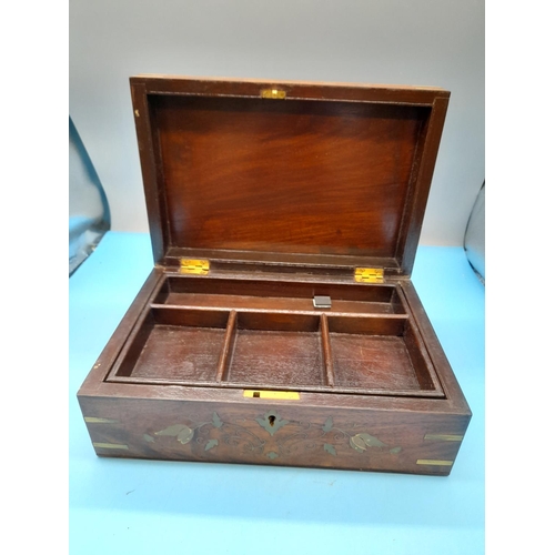 608 - Brass Inlaid Marquetry Stationery Box C1880-1890.