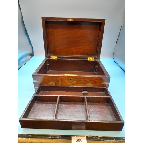 608 - Brass Inlaid Marquetry Stationery Box C1880-1890.