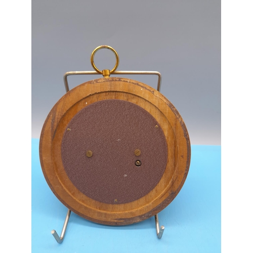 61 - Vintage Circular Wooden Cased 13cm Barometer. Continental. Unmarked.