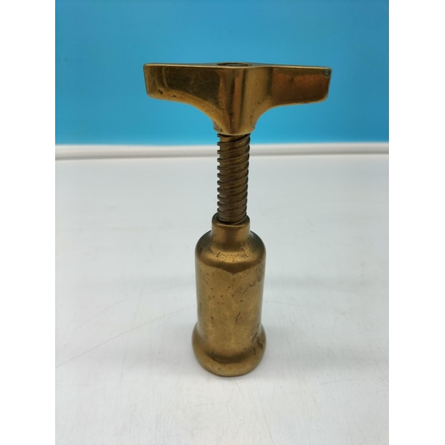 682 - Brass Corkscrew Bottle Opener. 15cm Long.