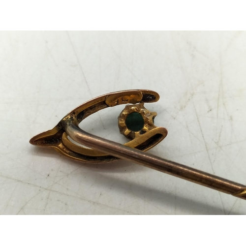 75 - 9ct Gold Wishbone Pin with Jade Bead.