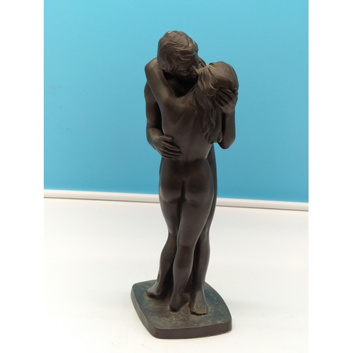 377 - Heredities Cold Cast Bronze 34cm Figure 'Lovers Embrace'. Marked Roland Chadwick 1986 to Base.