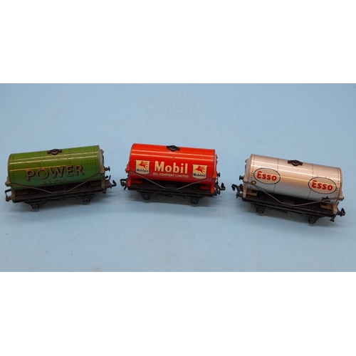 184 - Hornby Dublo Wagons (3) - 32080 Tinplate Power Petrol Ethyl Tank, 805283 Mobil Gas plus 848012 Esso ... 