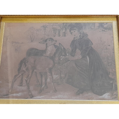 213 - Framed Victorian Drawing 'The Orphans' by Phyllis C Jones. 40cm x 33cm.