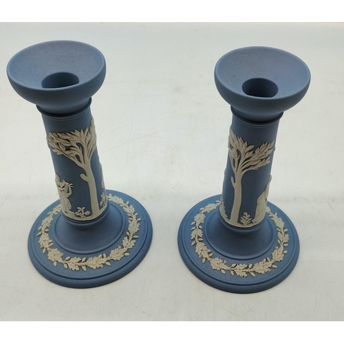 28 - Pair of Wedgwood Jasper 17.5cm Candlesticks.