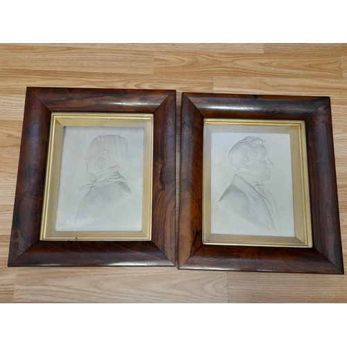 353 - John Gilbert Plaster Portraits of a Gentleman and Lady in Mahogany Frames. Signed to Base of Gent. 3... 