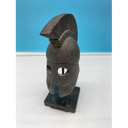 357 - Ancient Cyprus Spartan Helmet Bust. 21cm Tall.