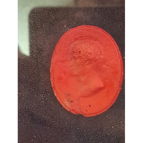 374 - Roman Wax Seal Plaque in Oval Frame. 11.5cm Diameter.