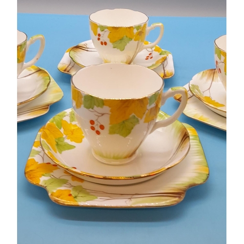 572 - Royal Grafton Hand Painted Trios (4) in an Autumn Leaves Pattern.