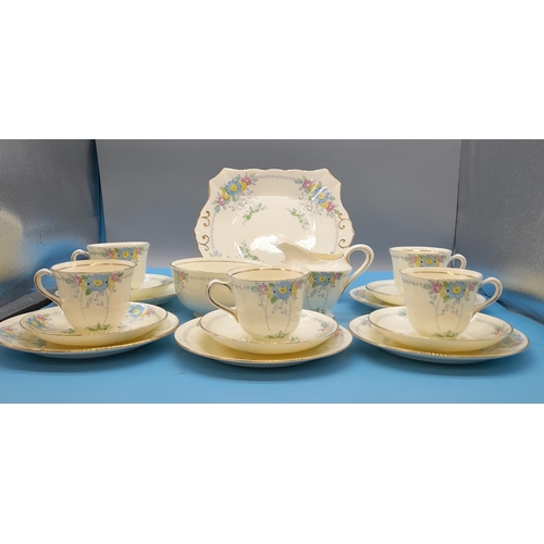 574 - Tuscan China Hand Painted 18 Piece Part Tea Set in a Floral Pattern.