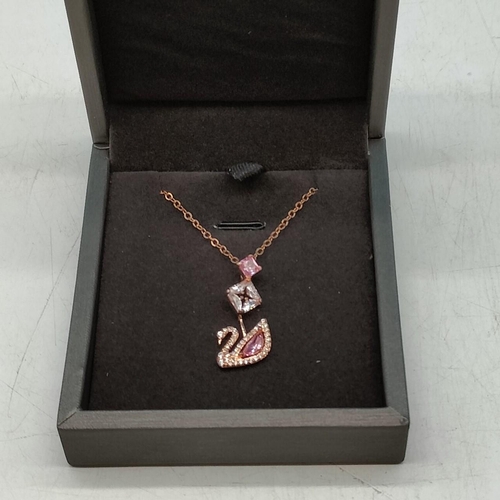 594 - Retired Swarovski Rose Gold and Pink 'Dazzling Swan' Necklace.