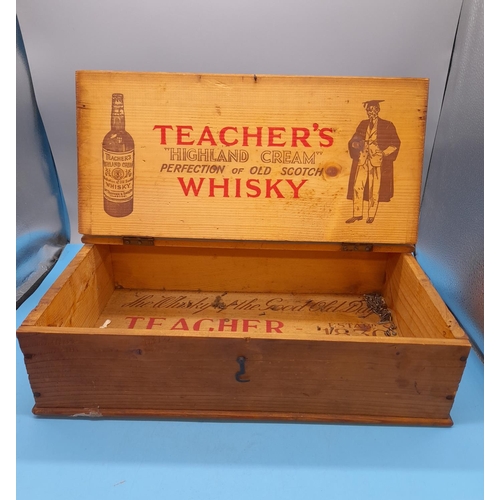 624 - Vintage 1950s - 1960s Wooden 'Teacher's Whisky' Advertising Box/Crate. 43cm x 27cm x 10cm.