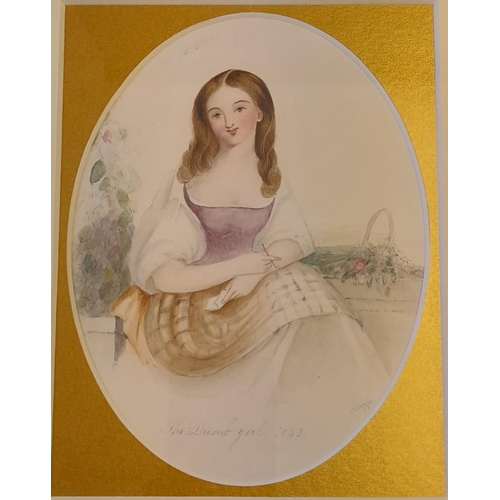 63 - Framed and Mounted Watercolour Drawing titled 'The Dumb Girl'. Dated 1843. Signed Bottom Right 'Lizz... 