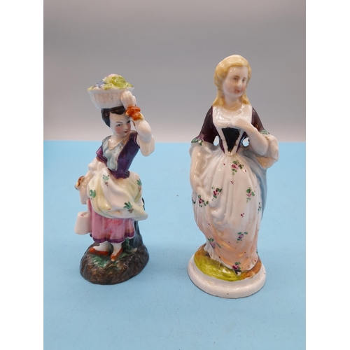 633 - 18th Century Hard Paste Porcelain 15cm Hand Painted Figures (2). Restoration to Tallest.