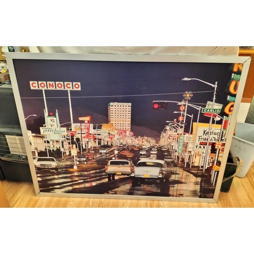 680 - Large American Print in Metal Frame. 118cm x 91cm. Collection Only.