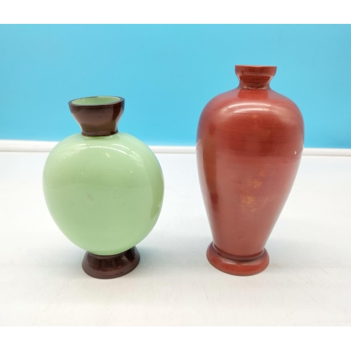 684 - Opaline Hand Painted Glass Vases (2). Tallest being 18cm.