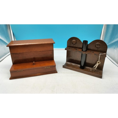 685 - 1930's Wooden Stationary Box (23cm x 20cm) plus Czechoslovakian Wooden Pipe Rack.