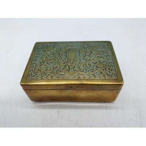 85 - Brass Art Nouveau Design 'State Express' Cigarette Box. 4cm High, 11cm x 8cm.