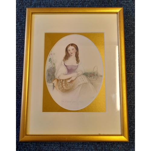 5A - Framed and Mounted Watercolour Drawing Entitled 'The Dumb Girl'. Dated 1843. Signed Bottom Right 'Li... 