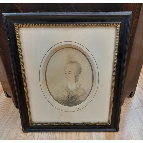 75A - Framed Georgian Regency Watercolour Portrait on Paper. Indistinct Signature to Rear. Dated 1782. 28c... 
