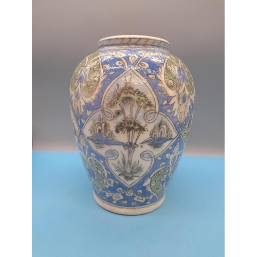 56 - 19th Century Persian Iznik Style Faience Pottery 25cm Vase decorated with a Landscape Scene with Flo... 