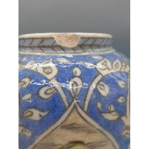 56 - 19th Century Persian Iznik Style Faience Pottery 25cm Vase decorated with a Landscape Scene with Flo... 