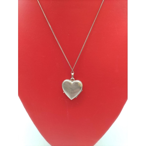 45B - 925 Silver Necklace with White Metal Heart Pendant.