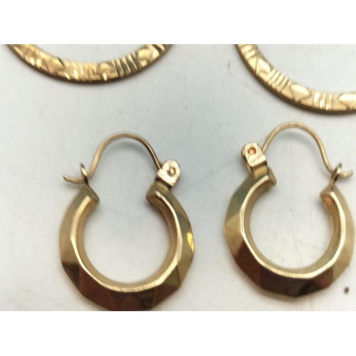 50B - 2 x Unmarked Tested 9ct Gold Hoop Earrings 1.6g