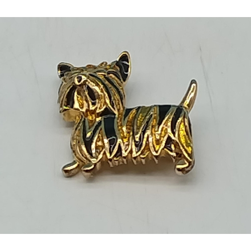 60B - Yellow Metal and Enamel Terrier Dog Brooch.
