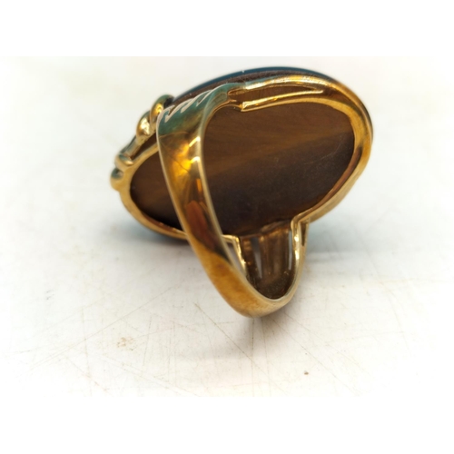 16 - 375 Hallmarked Gold and Tiger Eye Stone Ring. Size P. Overall Weight 9.6 Grams