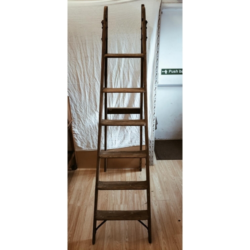 21 - Vintage Pair of Pitch Pine 'Slingsby' 6 Rung Ladders with Cast Metal Hinges. Collection Only.