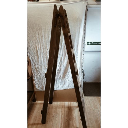 21 - Vintage Pair of Pitch Pine 'Slingsby' 6 Rung Ladders with Cast Metal Hinges. Collection Only.