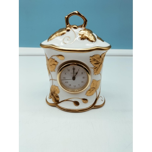 24 - Minton China Mantel Clock in the 'Victoria Strawberry' Pattern. 18cm Tall.