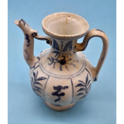 38 - 18th Century Chinese Blue and White 12cm Ewer. A/F Restoration to Rim.