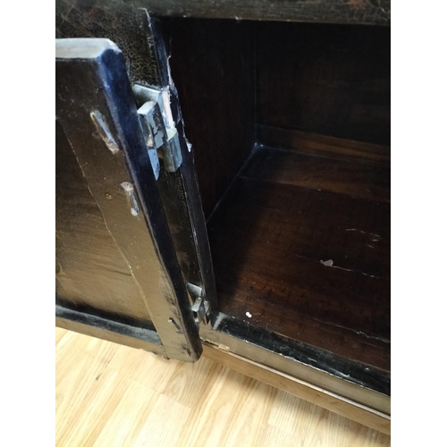 60A - Oriental 2 Door Cabinet with Crane and Lily Design. 66cm High, 84cm x 55cm. Requires Some Restoratio... 