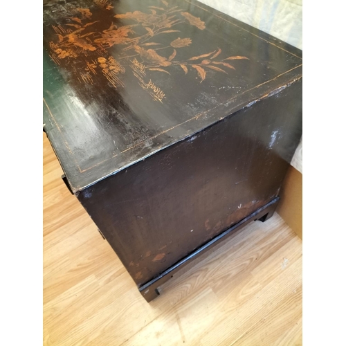 60A - Oriental 2 Door Cabinet with Crane and Lily Design. 66cm High, 84cm x 55cm. Requires Some Restoratio... 