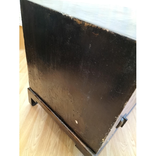 60A - Oriental 2 Door Cabinet with Crane and Lily Design. 66cm High, 84cm x 55cm. Requires Some Restoratio... 