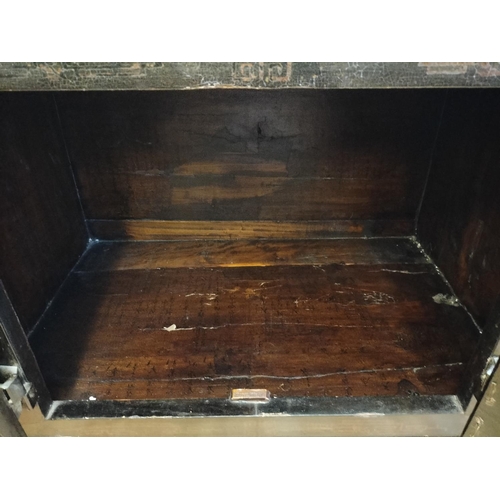 60A - Oriental 2 Door Cabinet with Crane and Lily Design. 66cm High, 84cm x 55cm. Requires Some Restoratio... 