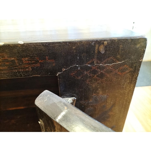 60A - Oriental 2 Door Cabinet with Crane and Lily Design. 66cm High, 84cm x 55cm. Requires Some Restoratio... 