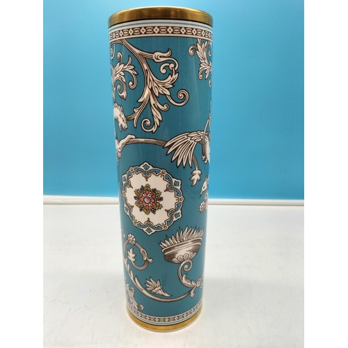 79 - Rare Wedgwood China 32cm Cylindrical Vase in the 'Florentine Turquoise' Design.
