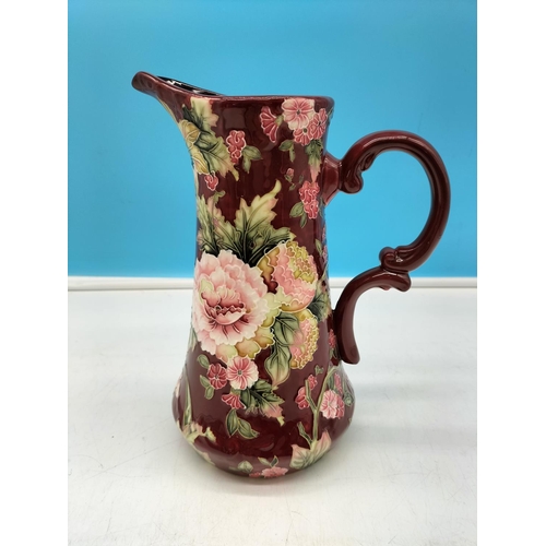 80 - Old Tupton Ware Tubelined Large 24cm Jug in the 'Burgundy Peony' Pattern.