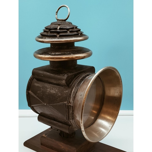 1 - 19th Century (c1870-1900) Large Train Locomotive Oil Lamp/Headlight on Home Made Base. 45cm High, 25... 