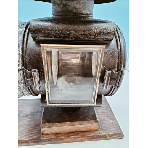 1 - 19th Century (c1870-1900) Large Train Locomotive Oil Lamp/Headlight on Home Made Base. 45cm High, 25... 