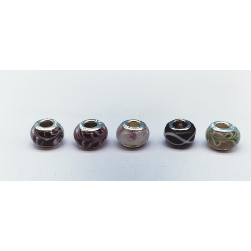 10A - Murano Style Glass Charms (5), Stamped 925 Pandora.