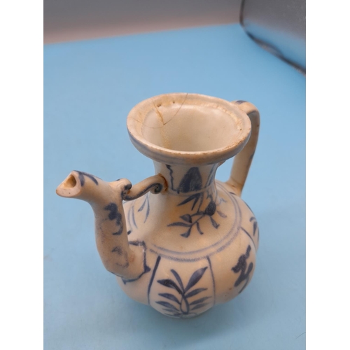 38 - 18th Century Chinese Blue and White 12cm Ewer. A/F Restoration to Rim.