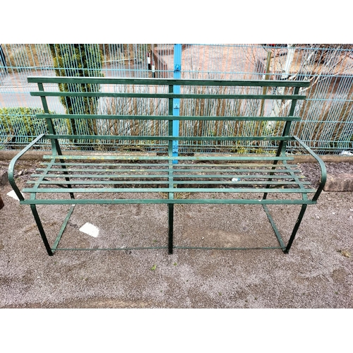 50 - Green Metal Garden Bench. 98cm High, 164cm x 50cm. Seat Height 41cm. Collection Only.