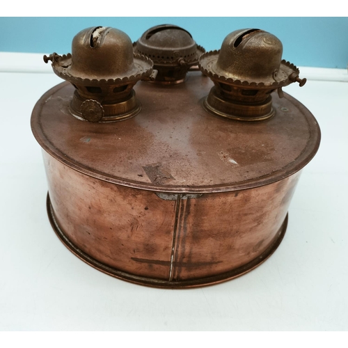 52 - Edwardian P.J.Bryant (Bristol) Copper Oil/Kerosene/Paraffin Burner. 16cm High, 26cm Diameter.