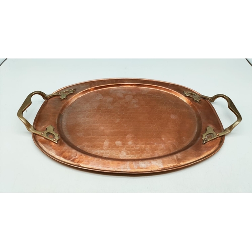 53 - Arts and Crafts Copper and Brass Handled Tray. 46cm x 28cm.